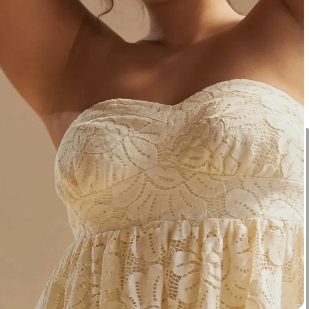 NWT Maeve Anthropologie Strapless Lace Mini Dress Women’s 1X Plus White Bridal - Picture 3 of 16